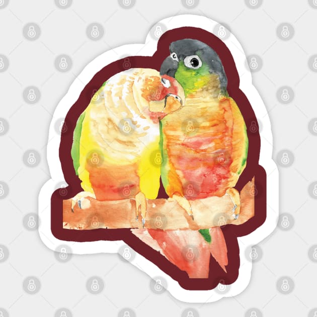 green cheeked conure lover watercolor Sticker by Oranjade0122